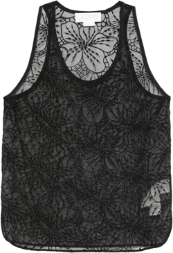 floral-embroidered organza tank top