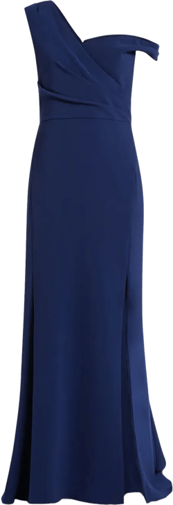 asymmetric-neck gown