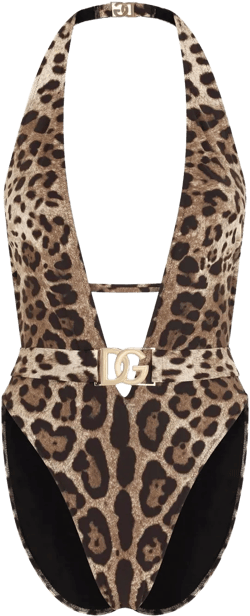 leopard-print belted swimsuit
