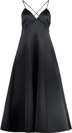 Flared Skirt Satin Dress In Black