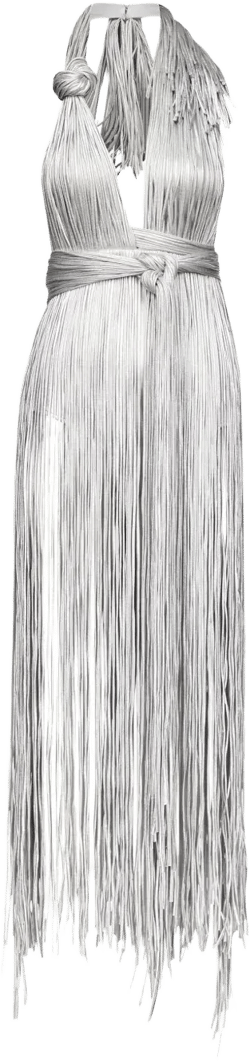 metallic fringed halter minidress
