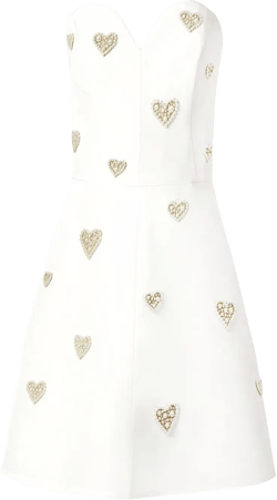 pearl-embellished strapless silk dress
