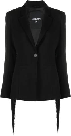 Fringed Twill Blazer In Black