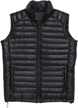 Mens Down Puffer Vest real lambskin leather Waistcoat Quilted Goosy Down Bubble Jacket X-Large Black