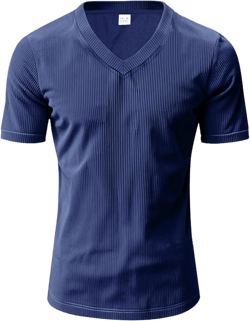 PORCLAY Mens Short Sleeve T-Shirts Corduroy V Neck Ribbed Stretch Casual Tee Lightweight Basic Summer Plain Solid Tops Shirt Blue Large