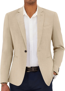COOFANDY Men's Linen Casual Blazer Sport Coats Dress One Button Lightweight Summer Suit Jacket Business Blazer Jacket Light Beige Large
