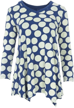 Women's Print Bamboo Long Sleeve Tunic - Navy Mod Dot