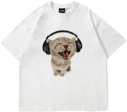 top Cute Cat Printed Short Sleeve T-shirt