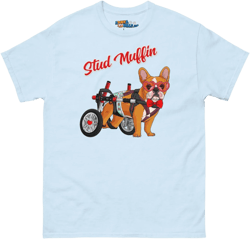 "Stud Muffin" Male French Bulldog in Donut Fancy Pants Men's Classic Tee | Red & White Colored