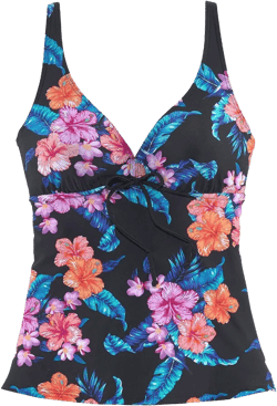 Women's Tropical Print Tankini Swimsuit Top - LASCANA - Black Printed Floral 34C