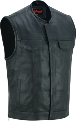 DS Men's Collarless Perforated Leather Vest - Black