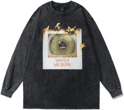 Men Long Sleeve Shirt Printed Washed and Worn Long Sleeve T-shirt for Men and Women