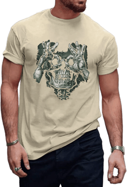 Mysterious Men's Heart Skull Print Tee: A Stylish Statement Piece for the Bold and Fashion-Forward