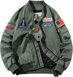 embroidered jacket, Men Biker Bomber Jacket, NASA MA-1 Military Flight Jacket Light Air Force Moto Street Coat X-Large Green