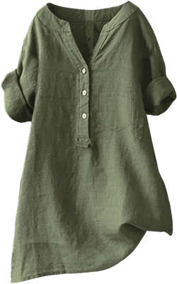 Nantdog Boho Linen Shirts for Women 2025 Gauze Short Sleeve V Neck Button Loose Fit Blouses Vacation Dress Casual Tunic Tops at Amazon Women’s Clothing store
