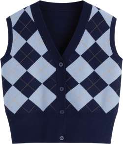 Knit V-neck Argyle Button Vest