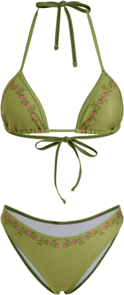 V-neck Floral Halter Bikini Set
