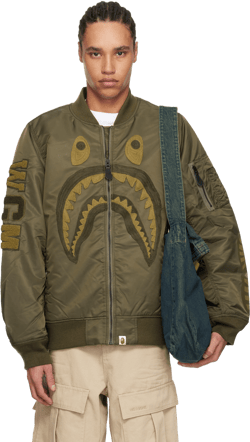 Khaki Shark Ma-1 Bomber Jacket In Olive Drab