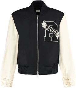 Leather Sleeves Bomber Jacket In Black