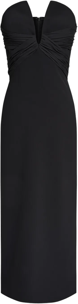 Marguerite Strapless Plunge Midi Dress In Black