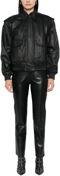 Leather Bomber Jacket In Black