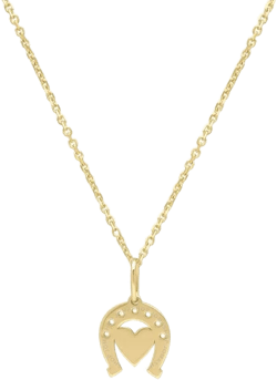 14k Yellow Gold Heart & Horseshoe Pendant Necklace
