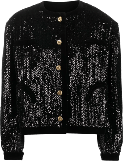 Sequin-embellished Single-breasted Jacket In Nero