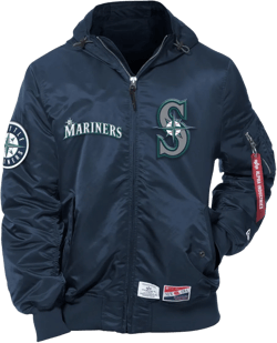 Men's X Alpha Industries Navy Seattle Mariners Current Day Full-zip Hooded Nylon Bomber Jacket