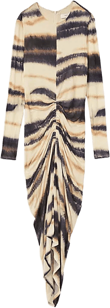 Womens Neutral Navy Georgia Printed Rushed Stretch-jersey Midi Dress In Neutral/navy