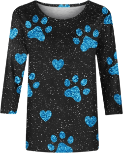 Women's Dog Paw Love Heart Print Tunic Tops Dog Lover T-Shirts Dog Mom Shirts Crewneck 3/4 Sleeve Summer Graphic Tees Multicolor XX-Large