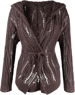 sequin cable-knit hooded cardigan