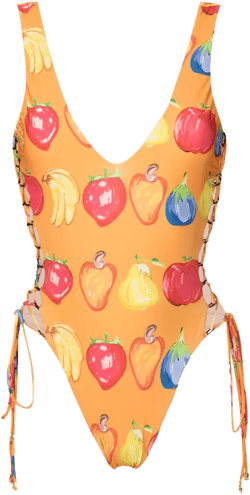 fruit-print open-back swimsuit