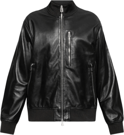 Black Leather Bomber Jacket In 79 Black