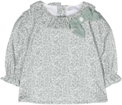 floral-print ruffle-collar cotton blouse