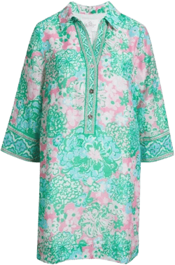 Lilly Pulitzer Women's Blue Daphne Floral Border Print Tunic Dress