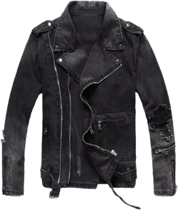 Men's Autumn and Winter Denim Jackets, American Retro Slim-fit Motorcycle Jackets Small Black
