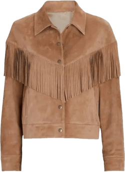 Women's Cowgirl Suede Fringe Leather Jacket - Traditional Native American Western Style Cowgirl Fringe Leather Jacket Large Tan Brown