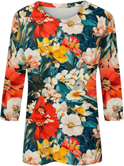 3/4 Length Sleeve Womens Tops Floral Printed Trendy T Shirt Round Neck Tees Plus Size Tops Dressy Casual Blouses 2-multicolor 4X-Large