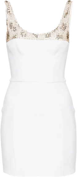 beaded crepe mini dress