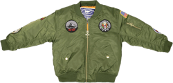 Children's Medium-Weight MA-1 Flight Jacket in Green With Seven Patches 8 Years Green