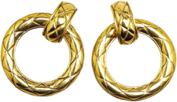 1970-1980 Gold Plated Quilted Circle Drop Clip On Earrings costume earrings