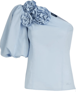 floral-appliqué one-shoulder blouse