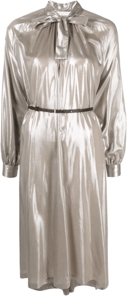 metallic pussy-bow collar dress