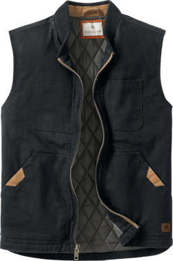 Legendary Whitetails Men's Quilted Canvas Vest Zip Up Heavy Duty Water-Repellent Finish Black Small