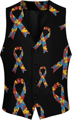 Autism Ribbon Awareness Suit Vest for Men Casual Business Tuxedo Slim Fit Suit Vests Lightweight Waistcoat Small