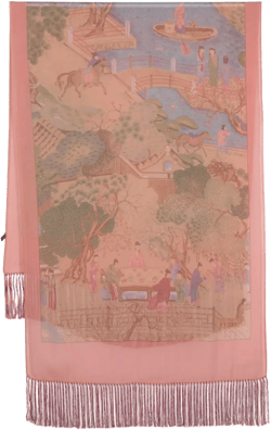 motif-print fringed silk scarf