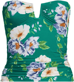 Lands' End Women's SlenderSuit U-Wire Bandeau Tankini Top - 8 - Island Emerald Petunia Floral