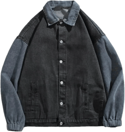 Men's Collar Color Blocked Denim Jacket, Retro Casual Loose Oversized Denim Jacket