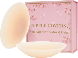 Not Sticky Medical-Grade Silicone Nipple Covers, Natural Grippy Fit Body, Reusable Seamless No-Show Pasties With Travel Box B-DD (3.94 in)