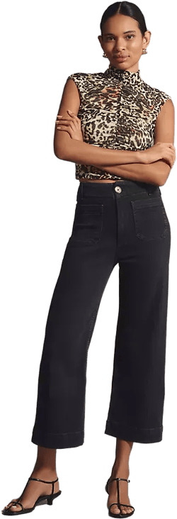 The Colette Denim High-Rise Cropped Wide-Leg Jeans by Maeve